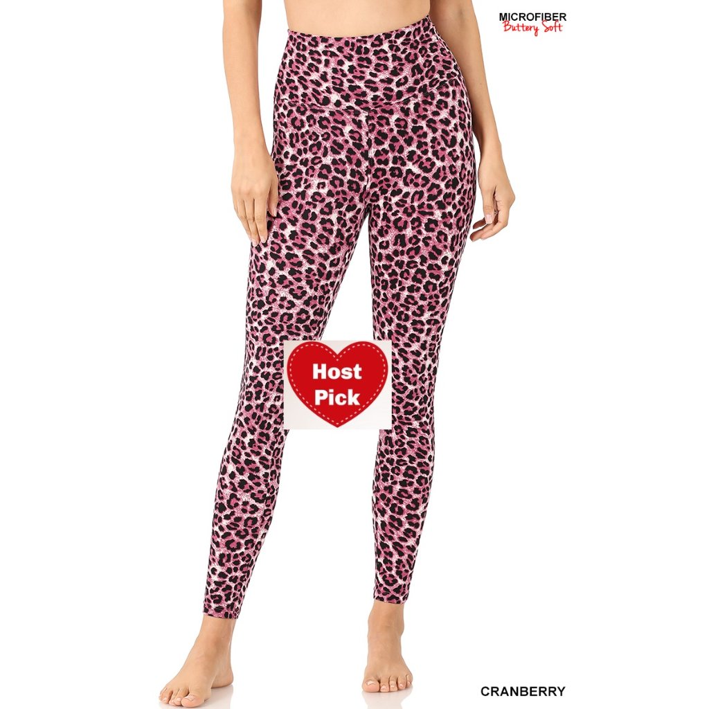 Leopard Print High Waist Leggings Micro Fiber Full Length Stretchy Leggings